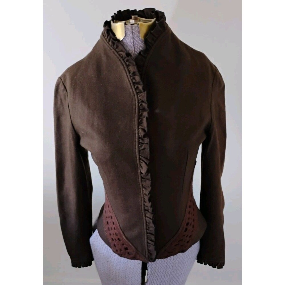 Wool Crop Blazer Jacket Women's Ruffled Button Front Prairie Cottage Western S